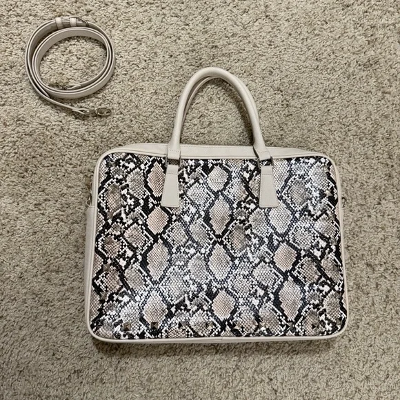 White House Black Market Snakeskin Print Laptop Briefcase Crossbody Bag - Picture 11 of 13